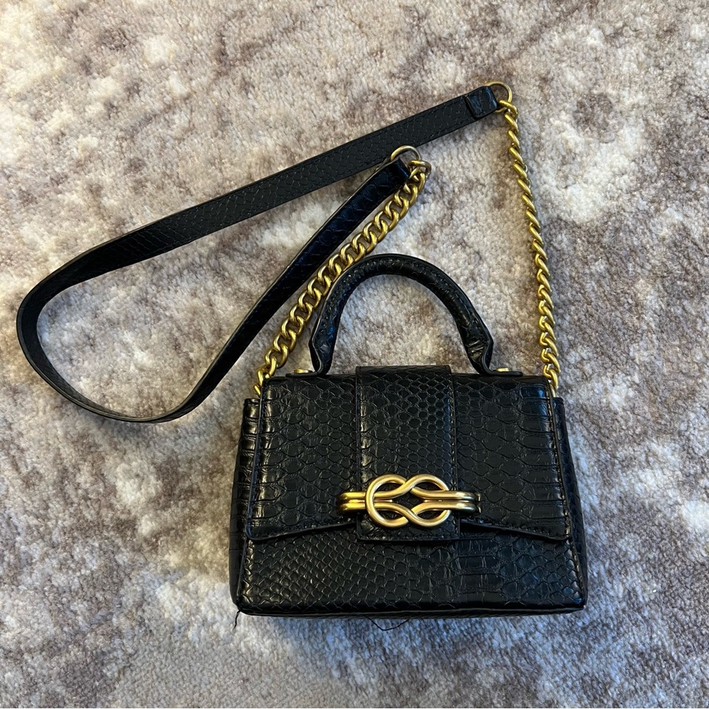 Zara Black Faux Snake Skin Crossbody Bag